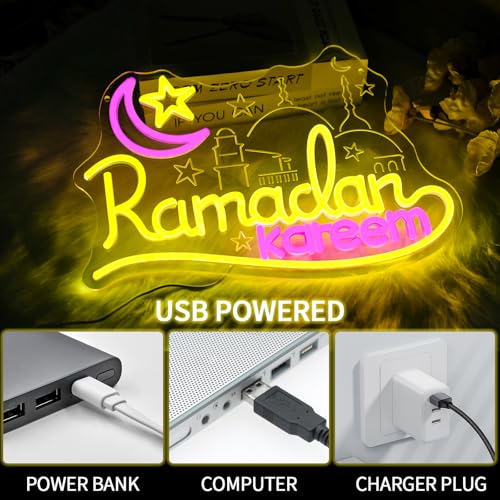 Ramadan Kareem Neon Sign for Wall Decor Dimmable Islamic Mubarak Led Neon Lights Muslim Moon Star LED Signs for Bedroom Religious Church Home Prayer Party Mosque Decoration Gifts - style: Ramadan Kareem
