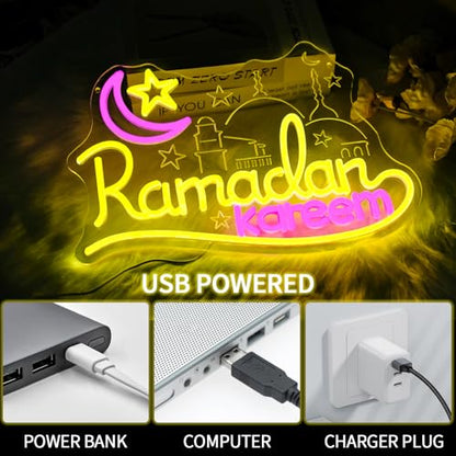 Ramadan Kareem Neon Sign for Wall Decor Dimmable Islamic Mubarak Led Neon Lights Muslim Moon Star LED Signs for Bedroom Religious Church Home Prayer Party Mosque Decoration Gifts - style: Ramadan Kareem