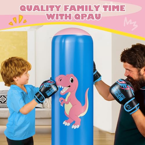 QPAU Inflatable Punching Bag, 48 Inch Stable Inflatable Boxing Bag for 3-6 Kids,Dinosaur Toy & Gifts for Boys and Girls, Kids Boxing Set for Practicing Karate, Taekwondo - color: Dinosaur Pink