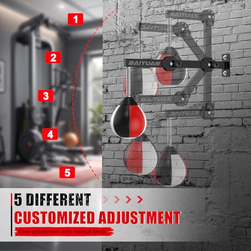 Adjustable Speed Bag for Boxing - Wall Mount Punching Bag Height Adjustable Bracket & Foldable Reflex Ball - Adults Teens and Kids Home Gym Boxing Bag Equipment - Fits Small Spaces