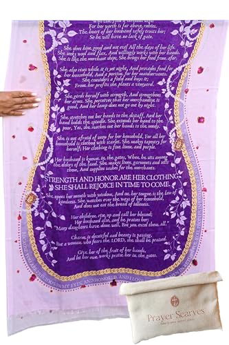 Proverbs 31 Prayer Scarf for Women | Soft Modal Wrap 27"x79" | Prayer Shawl with Bible Verses | Christian Gift for Her - color: Purple
