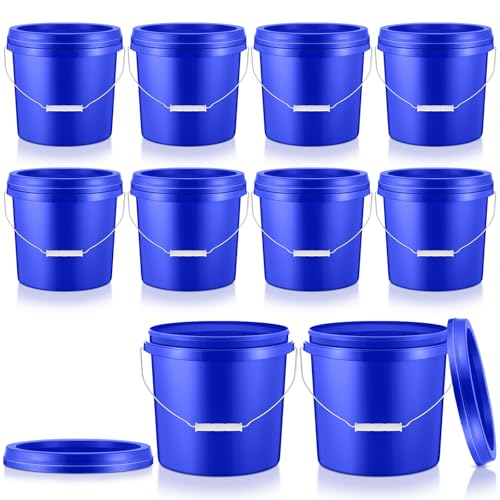 Tioncy 10 Pcs 2 Gallon Plastic Buckets with Lids and Handles,Blue | Storage Pails for Paint, Cleaning, Organizing, Durable Containers, Metal Handles, Plastic Material - color: Blue