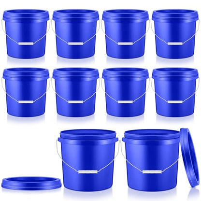 Tioncy 10 Pcs 2 Gallon Plastic Buckets with Lids and Handles,Blue | Storage Pails for Paint, Cleaning, Organizing, Durable Containers, Metal Handles, Plastic Material - color: Blue