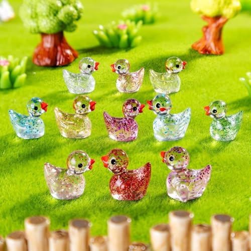 50 Pcs Glitter Mini Resin Ducks, Colorful Tiny Duck Ornaments, Bulk Decorative Accessories for Miniature Landscape, Aquarium, Potted Plant, Dollhouse and Fairy Garden Decor