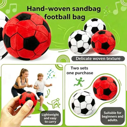 2 Pack Soft Soccer Footbags, Juggling Balls for Foot Coordination, Lightweight Mini Kick Balls for Teens & Adults, Helps Improve Agility and Coordination Skills, Great Gifts Party Favors (Red+White)
