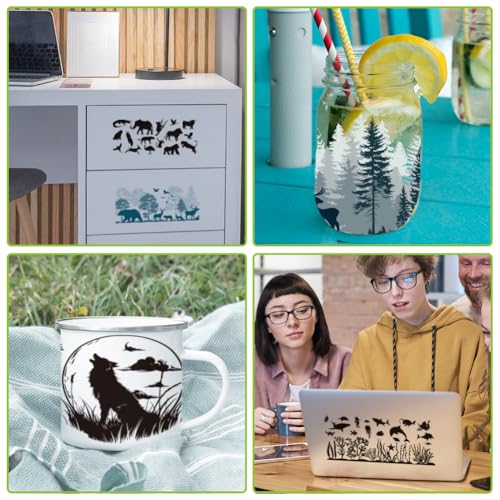arricraft 10 Sheets Animal Silhouettes UV DTF Cup Wrap, Deer Woof Ocean Fishes Rub on Decals Forest Bird Waterproof PVC Transfer Stickers for DIY 16OZ Glass Cups - style: Forest sea Animal