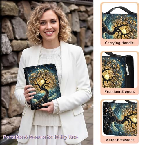 PU Leather Bible Cover with Handle & Pockets, Large Capacity Bible Case, Water-Resistant Scripture Organizer Bag with Bonus Card Holder, Christian Gift for Women & Men, Glowing Tree - color: Glowing Tree