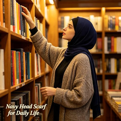Hijab Scarf for Women, 3PCS Set with Undercap and Hijab Clip Lightweight Modal Muslim Head Wrap Scarf for Daily - color: Sy5-navy Hijab+black Undercap
