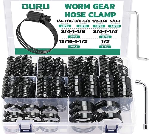 OURU Black Hose Clamp-175PCS Stainless Steel Hose Clamps Assortment Adjustable 1/4"-2"(6-51mm) Worm Gear Hose Clamp,Heavy Duty Small Hose Clamps for Automotive,Pipe,Radiator Plumbing,Fuel Line | 304 Stainless Steel, Rust Resistant, Worm Gear Small Hose Cl