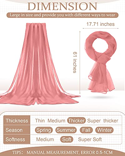 Chuarry 12 Pieces Women Solid Color Chiffon Scarf Soft Breathable Silk Lightweight Accent Scarfs (Classic Color, 20 x 63 Inch)