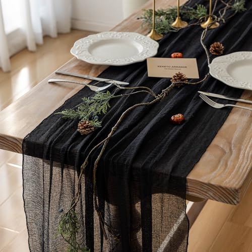2Pcs Halloween Holiday Black Cheesecloth Table Runner 120 Inch for Decor - color: Black, size: 35"x120"(Pack of 2)