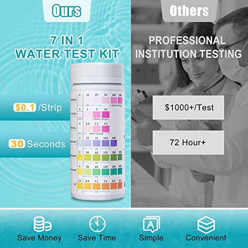 Umlecoa 7 in 1 Aquarium Test Kit for Freshwater and Saltwater - 125 Aquarium Test Strips with Test Tube & Thermometer - Fast & Accurate Water Testing Strips for Aquarium/Pond/Pool - size: 7 IN 1