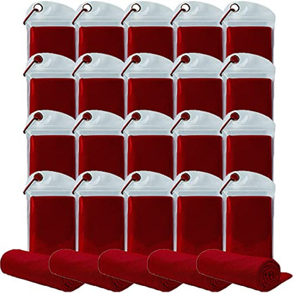Pack of 20 Cooling Towel 40x12'' Ice Towel for Neck and Face Microfiber Chilly with Bag Breathable Yoga Gym Stay Cool Towels Sweat Rag for Workout Running Camping Pilates Beach, Red - color: Red