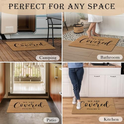 We are Covered Psalm 91 Door Mat, Christian Bible Verse Front Door Mat Rug Outdoor Indoor Entrance, Religious Scripture Artificial Coir Doormat for House Porch Patio Entry, 30x17 Inch