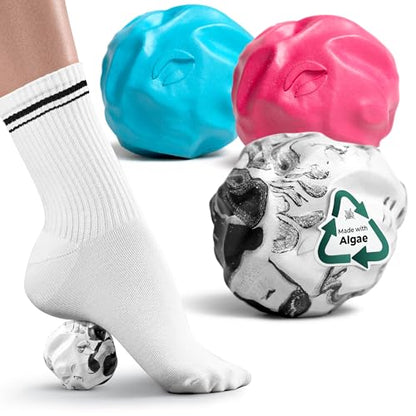Oceanfoam Wave Massage Ball Roller – Textured Lacrosse Ball, Plantar Fasciitis Relief, Muscle Knot Therapy, Myofascial Release, Feet Pain – Travel Size (Black Marbled, Miami Blue, Hot Pink) Pack of 3 - color: Pack of 3 (Black Marbled, Miami Blue, Hot Pink