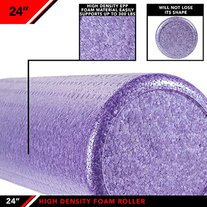 JFIT High Density Foam Roller – EPP Deep Tissue Massage Roller for Muscle Recovery, Myofascial Release & Stretching - color: Solid Purple, size: 24-Inch