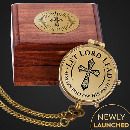 Engraved Brass Pocket Compass Gift - Psalm 32:8, First Communion Gifts, Baptism Gifts for Boys, Confirmation Gifts, Gifts for Men, Catholic Religious Christian Easter Gifts for Kids