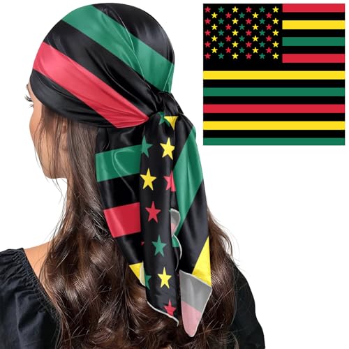 Bandana Square Head Scarf for Women Satin Hair Wrap Fashion Headband 27" - color: African American Flag