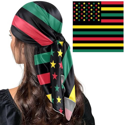 Bandana Square Head Scarf for Women Satin Hair Wrap Fashion Headband 27" - color: African American Flag