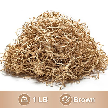 Wowxyz 1 LB Crinkle Cut Paper Shred Brown Crinkle Shredded Paper for Gift Baskets - Gift Box Bag Filler - Kraft Confetti Stuffing for Birthday, Holiday Present Packaging Wrapping - color: Brown