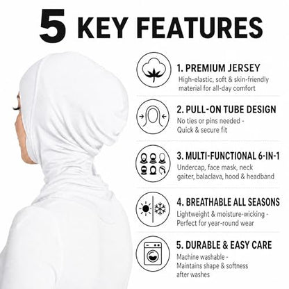 Yeieeo 4PCS Hijab Undercap for Women, No Slip Full Coverage Hijab Inner Cap, Soft Underscarf Breathable Headwear - color: White+beige+skin Pink+light Grey