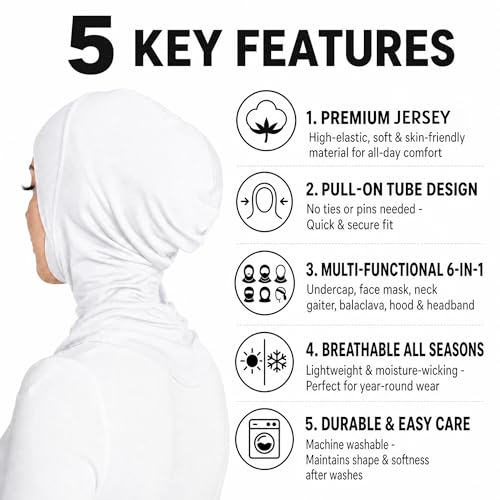 Yeieeo 4PCS Hijab Undercap for Women, No Slip Full Coverage Hijab Inner Cap, Soft Underscarf Breathable Headwear - color: Bk+wt+be+lkq