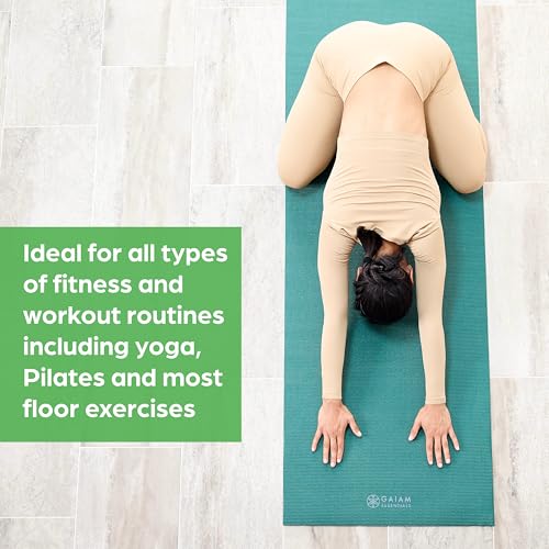 Gaiam Essentials 1/4" Thin (6mm) Yoga & Pilates, Fitness & Exercise Mat with Easy-Cinch Carrier Strap Cusion Support For Fitness and Gym Workouts - color: Green