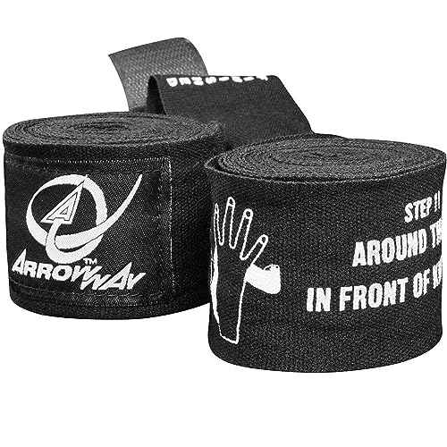 ArrowWay Instructional Hand Wraps w/Printed Directions for Boxing & MMA - 142" Meister Elastic - color: Black