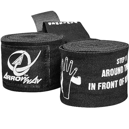 ArrowWay Instructional Hand Wraps w/Printed Directions for Boxing & MMA - 142" Meister Elastic - color: Black