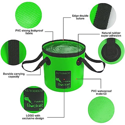 Collapsible Bucket 5 Gallon Container Folding Water Bucket Portable Wash Basin 20L - color: Dark Green