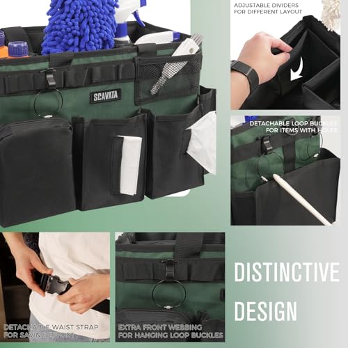 SCAVATA Wearable Cleaning Caddy Bag, Cleaning Caddy Supplies Organizer with Handle & Shoulder Straps for Housekeepers, Under Sink & Car Cleaning Tool Organizers with 4 Foldable Divider (TreeGreen) - color: TreeGreen