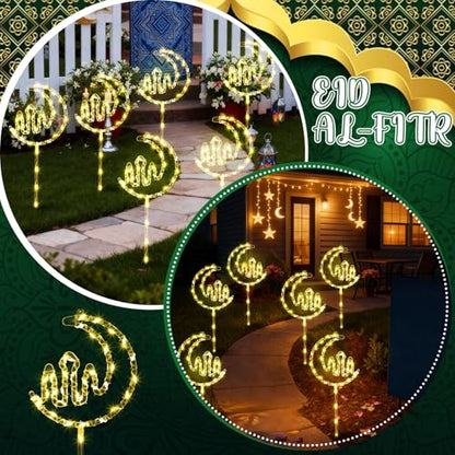 Aurelema 6 Pack Ramadan Mubarak Outdoor Decoration Lights Eid Outside Patio Pathway Landscape Lights Yard Stake Driveway Lawn Walkway Decoration Star Moon for Eid Mubarak Ramadan Party Favors Gifts