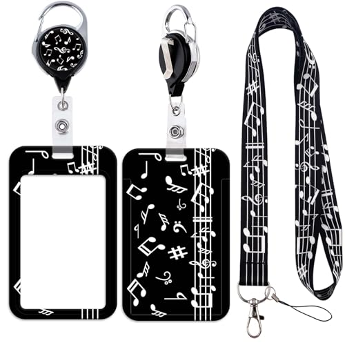 Music Lanyard Badge Holder Retractable Reel Clip for Women Girls Lanyards for ID Badges Keychain Keys - color: Music Art