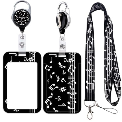 Music Lanyard Badge Holder Retractable Reel Clip for Women Girls Lanyards for ID Badges Keychain Keys - color: Music Art