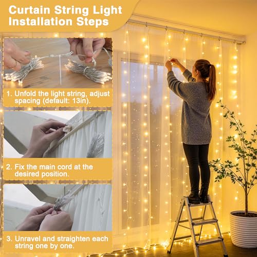 JMEXSUSS 600 LED Curtain Lights, String Lights for Bedroom,9.5ft x 19.6ft - color: *Warm White, size: 600 LED
