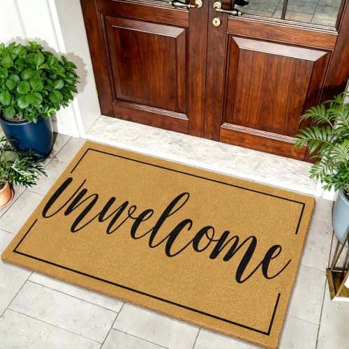 Coir Door Mat Outdoor Unwelcome Mat for Front Door Outside Entrance 17"x30" - color: Unwelcome