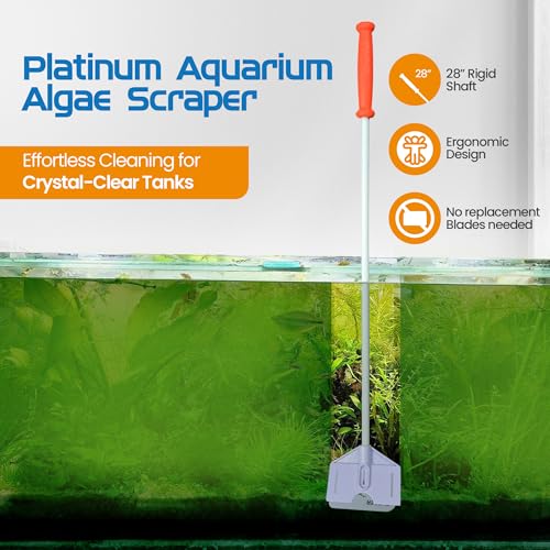 FLIPPER Platinum Hand Algae Scraper – Aquarium Glass and Acrylic Cleaner with Precision Scraper Design, Fish Tank Cleaning Tool for Freshwater & Saltwater Aquariums (28” Rigid Shaft) - size: 28 Inches
