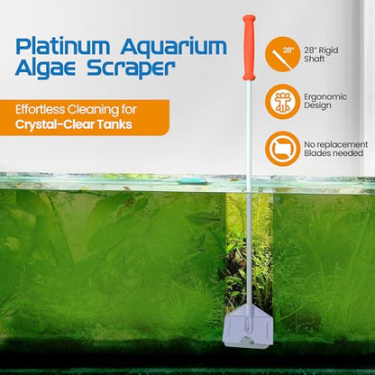 FLIPPER Platinum Hand Algae Scraper – Aquarium Glass and Acrylic Cleaner with Precision Scraper Design, Fish Tank Cleaning Tool for Freshwater & Saltwater Aquariums (28” Rigid Shaft) - size: 28 Inches