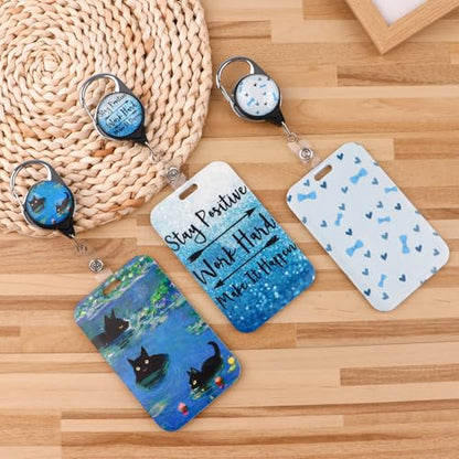 Blue Positive Lanyards for ID Card Badges Retractable ID Badge Holder for Women Work with Reel Keychain Clip Positive Card Holder with Carabiner Clip Heavy Duty - color: Stay Positive