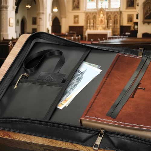 FINPAC Large Classic Bible Cover Vegan Leather Carrying Book Case Church Bag Bible Protective with Handle, Gift for Men, Women, Father, Mother, Black - color: Black