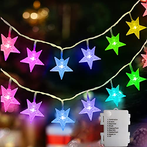 echosari 158IN Star String Lights Battery Operated Auto Timer Multicolor - size: 13FT