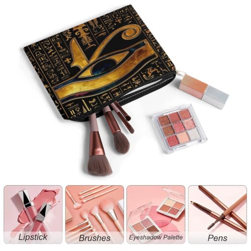 Eye of Ancient Egyptian Pharaohs Makeup Bag for Women, Cosmetic Pouch Travel Toiletry Organizer Bag 8.9"x6.5" Polyester - color: Eye of Ancient Egyptian Pharaohs