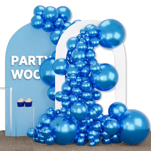 PartyWoo 메탈릭 블루 풍선 140피스 다양한 사이즈 45.7cm(18인치), 30.5cm(12인치), 25.4cm(10인치), 12.7cm(5인치) 크롬 블루 라텍스 풍선 졸업 웨딩 베이비 샤워 웨딩 처녀 생일 파티 장식 블루-G106 - color: 블루-g106