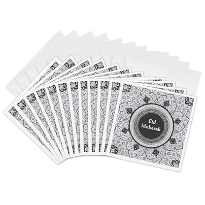 3dRose Greeting Cards - Eid Mubarak - Grey Blessed Happy Eid Greeting - Islam Muslim holiday - 12 Pack - Occasions - size: 12 Greeting Cards with envelopes