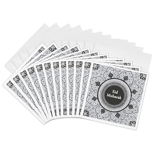 3dRose Greeting Cards - Eid Mubarak - Grey Blessed Happy Eid Greeting - Islam Muslim holiday - 12 Pack - Occasions - size: 12 Greeting Cards with envelopes