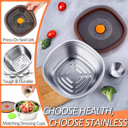 6-Piece Stainless Steel Salad Bowl Set, 3 Bowls (50 oz) & 3 Dressing Cups - size: 3 Sets