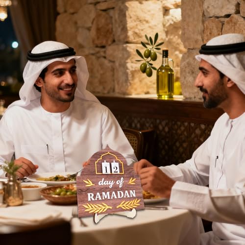 Ramadan Advent Calendar, Wood Ramadan Advent Calendar 2026 Countdown with Stand Reusable Family Eid Mubarak Home Table Decoration Gifts with Interchangeable Numbers
