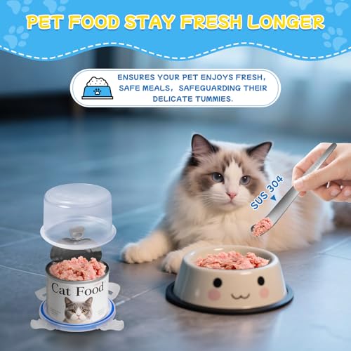 REFLYING Canned Cat Food Storage Lids Reusable Airtight Can Cover | Reusable airtight cat food can lids,Keeps wet food fresh,eliminates odor,Includes SUS 304 spoon and can opener - color: 2 Jar（S）+1 Spoon