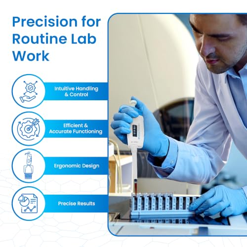 Single-Channel Micropipette, Adjustable Volume (1-10µL) | Accurate & Calibrated Lab Pipette, Compatible with Microlit 10µL Pipette Tips - size: 1-10µL, style: Single-Channel