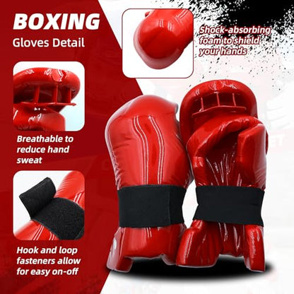 Martial Arts Karate Protective Sparring Gear Package Deal/Gift Adjustable Adult & Youth Headgear, Gloves & Kicks for MMA, Taekwondo, Boxing Training - color: Red, size: Large